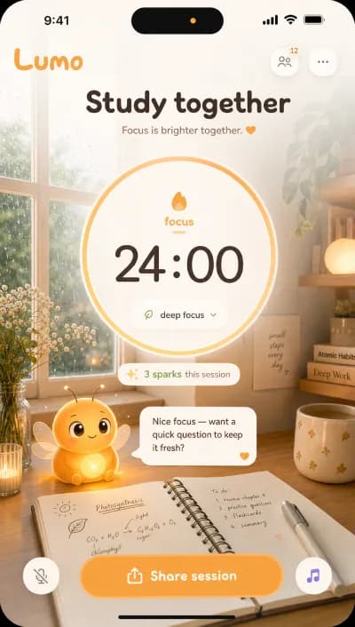Study together cozy focus session screen